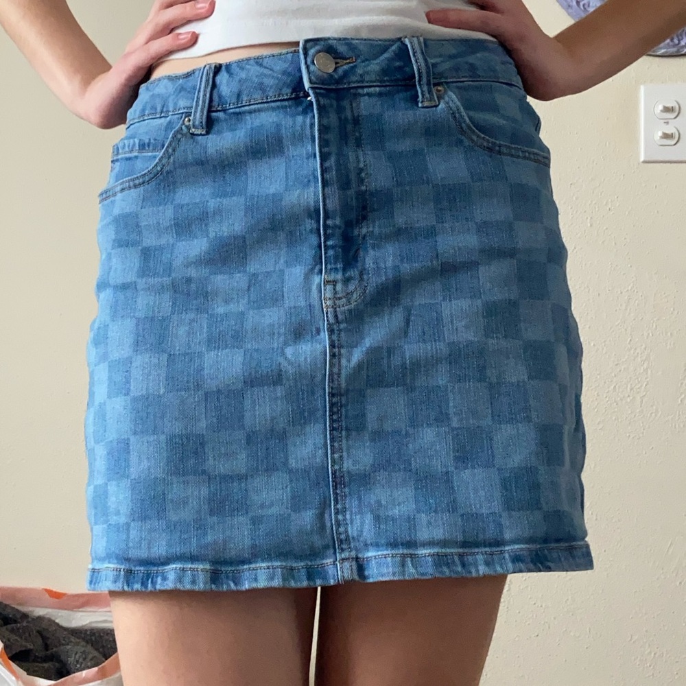 Checkered Denim Mini Skirt Size 12